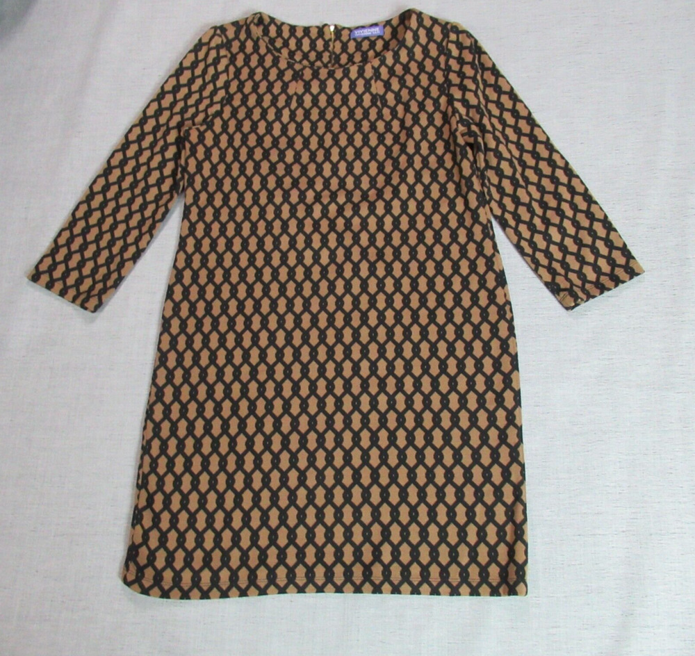 Vivienne Tam Dress Womens Medium Brown Black Geometric Shift Lux Mod Office 60s